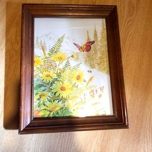 Butterfly painting in frame 70s